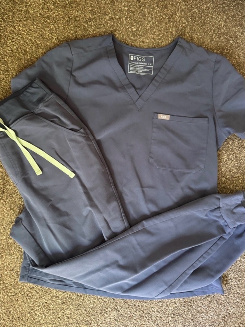 FIGS Technical Collection Scrub Set- Medical Top greyish blue jogger bottoms
